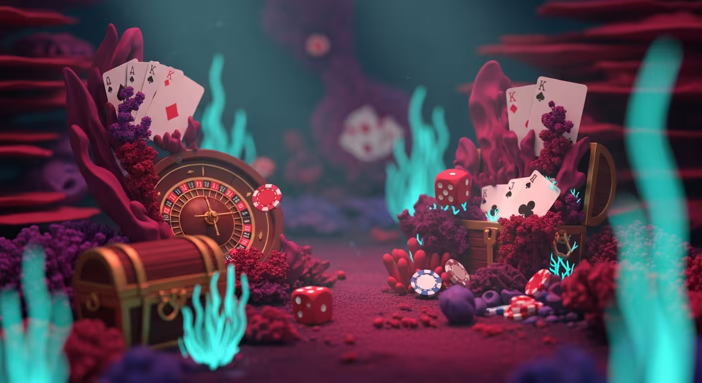 Futuristic AI powered ruby casino interface with neural networks and glowing data