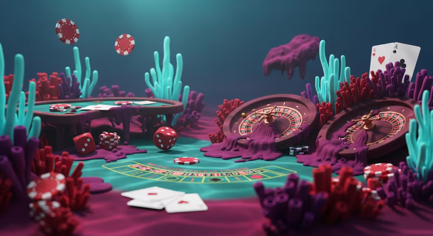 Exotische Ruby-Varianten von Blackjack und Roulette mit leuchtenden Multiplikatoren und dramatischer Beleuchtung